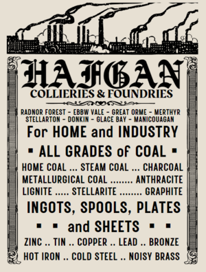 Old-style logo for Hafgan Heavy Industries, a Welsh mining syndicate