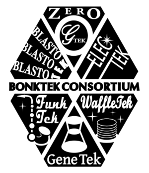 Composite logo for the BonkTek Consortium, representing six divisions of the company.