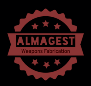 A logo for the Almagest Weapons Fabrication company, a firearms importer