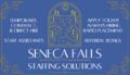 A business card for the Seneca Falls Staffing Solutions company, with a symbol of a waterfall