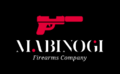 A logo for the Mabinogi Firearms Company, with a logo of a pistol with red dots