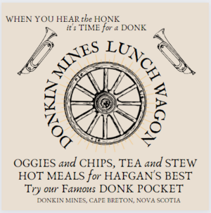 An old-style logo for the Donk lunch wagon, serving coal miners